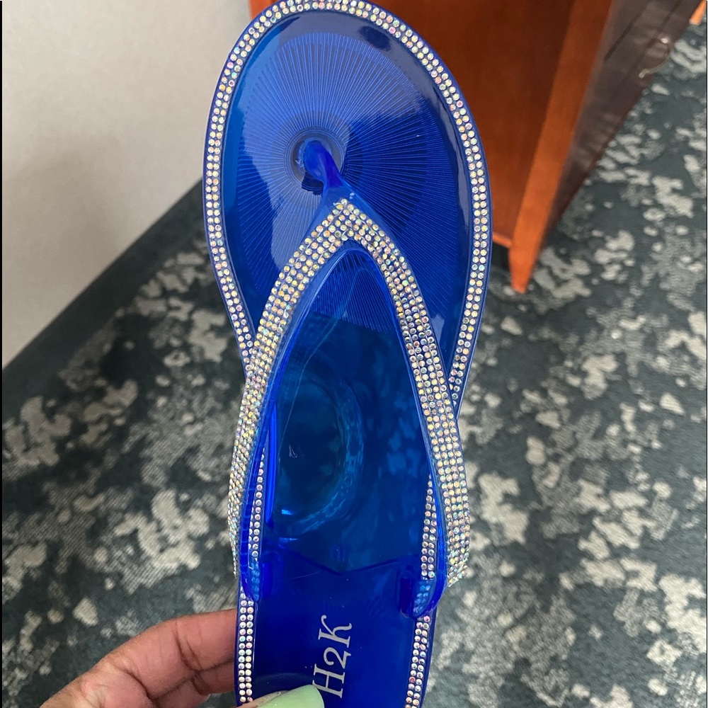 Blue Rhinestone jelly flip flop